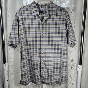 Structure Plaid Short Sleeve Button Up Men’s Large 90s Y2K Plaid‎ Button-Up